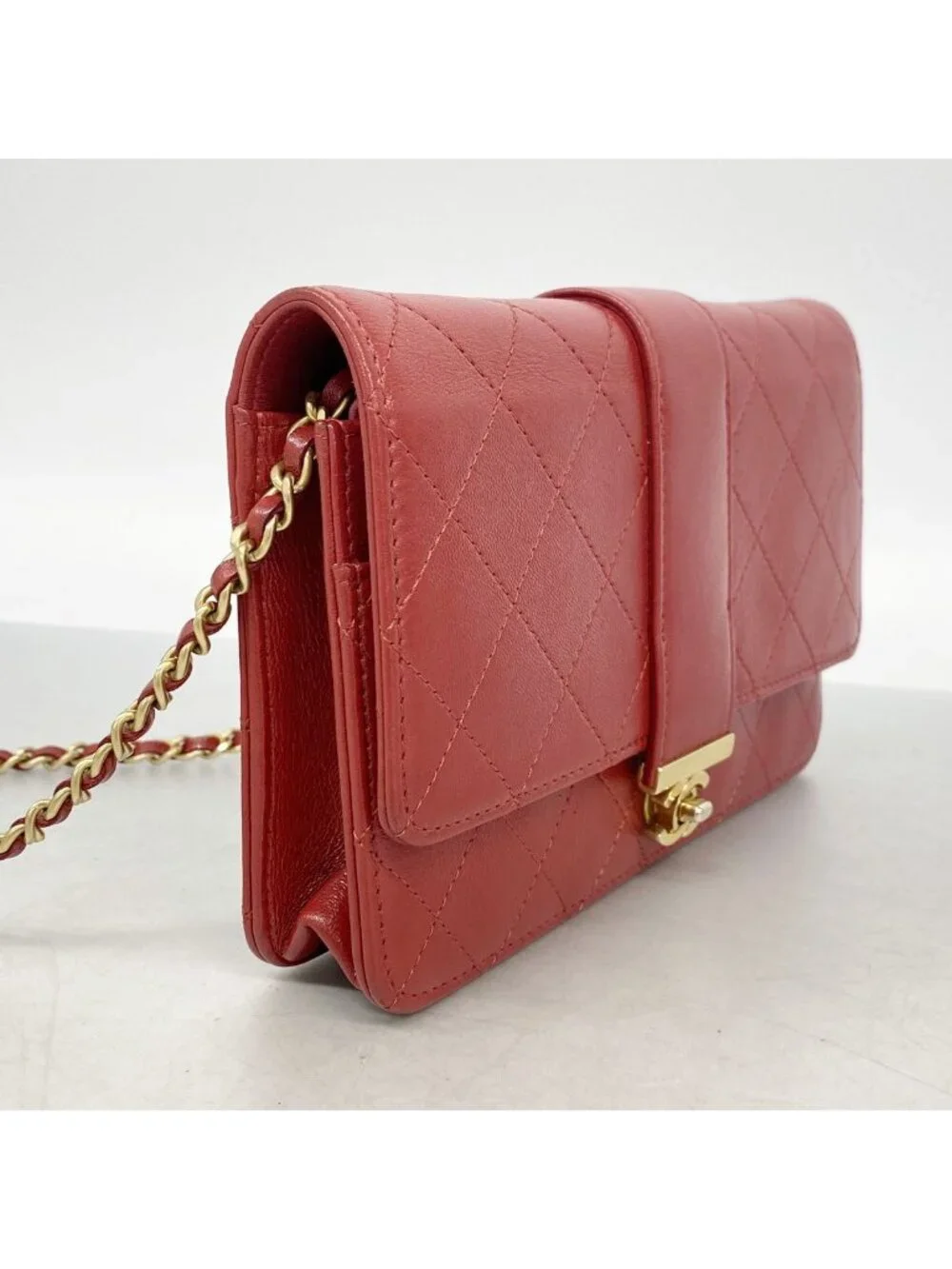 Chanel Wallet on Chain Quilted Leather Red Gold Shoulder Bag